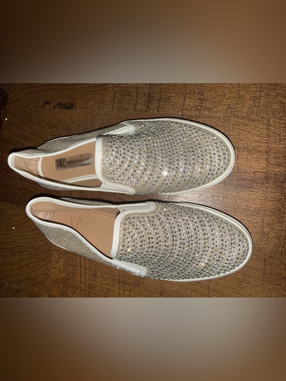 INC International Concepts Silver Rhinestone Slip-On Loafers